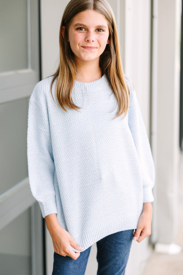 Girls: The Slouchy Light Blue Bubble 3/4 Sleeve Sweater – Shop the