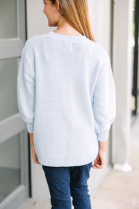 Girls: The Slouchy Light Blue Bubble 3/4 Sleeve Sweater