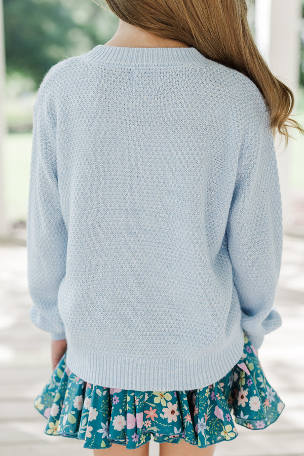 Girls: The Slouchy Light Blue Bubble 3/4 Sleeve Sweater