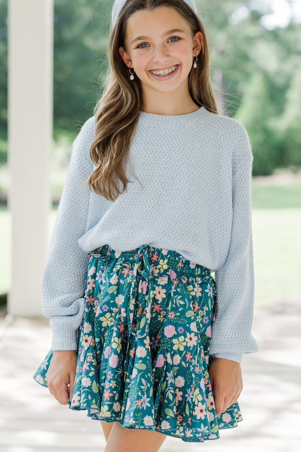 Girls: The Slouchy Light Blue Bubble 3/4 Sleeve Sweater