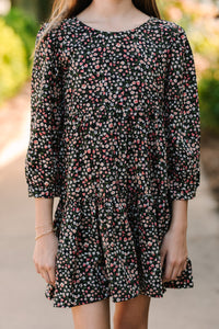 Girls: Can't Be Outdone Black Ditsy Floral Dress