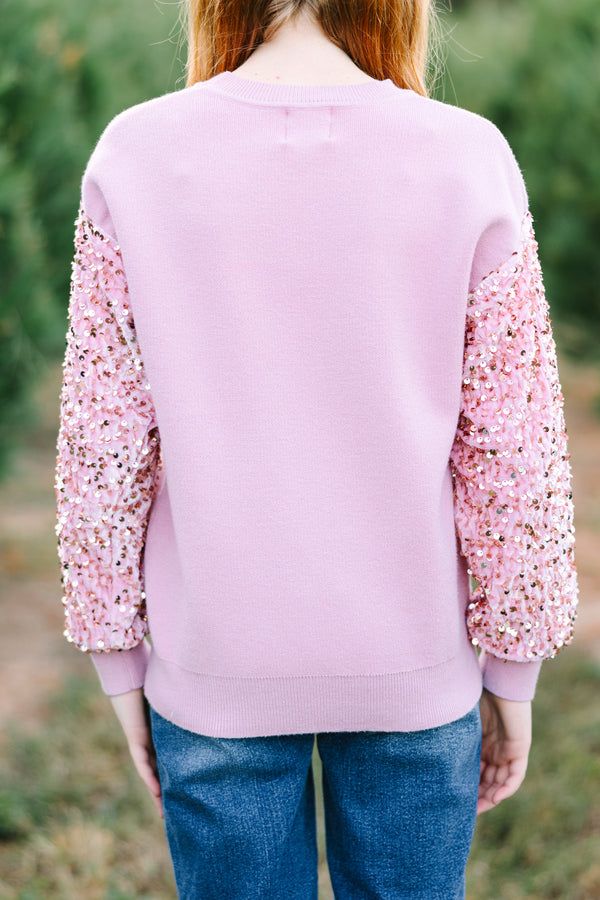 Girls: Don't Think Twice Light Pink Sequin Sweater