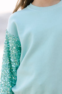 Girls: Don't Think Twice Mint Green Sequin Sweater
