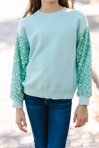 Girls: Don't Think Twice Mint Green Sequin Sweater