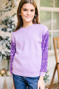 Girls: Don't Think Twice Lavendar Purple Sequin Sweater