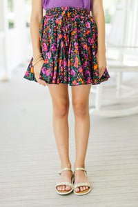 Girls: Look Your Way Black Ditsy Floral Ruffled Skort