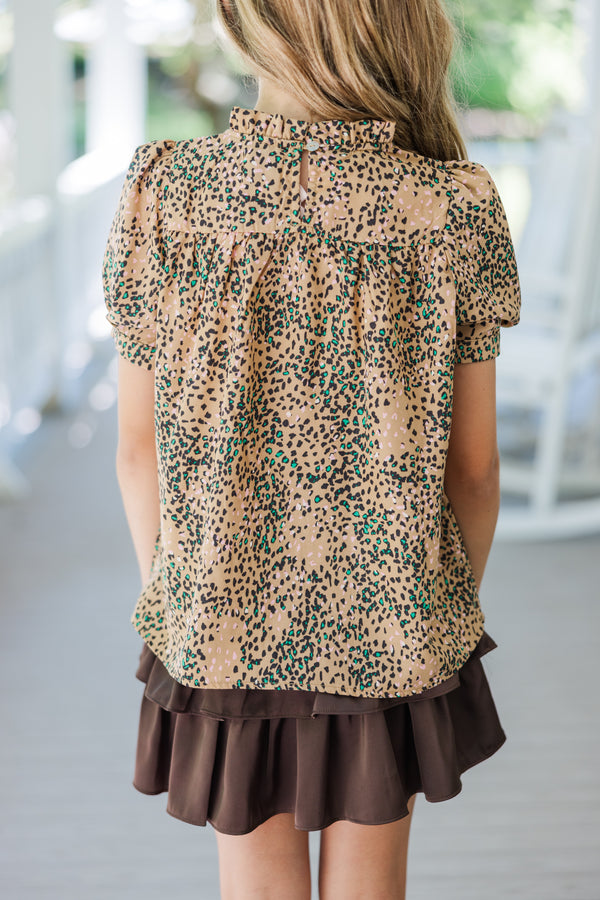 Girls: Make A Choice Camel Brown Leopard Blouse