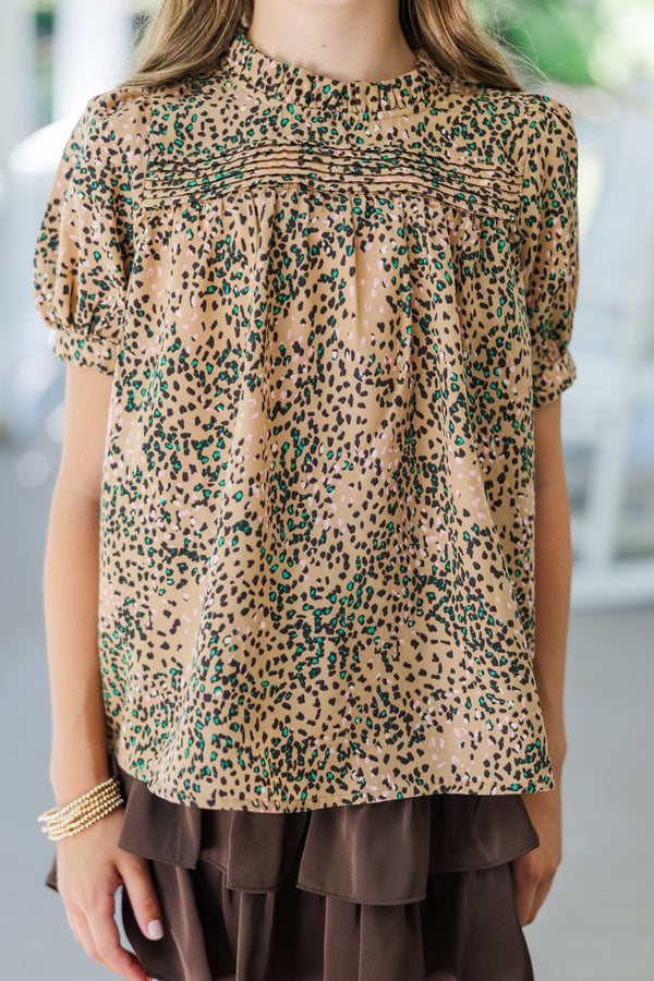 Girls: Make A Choice Camel Brown Leopard Blouse