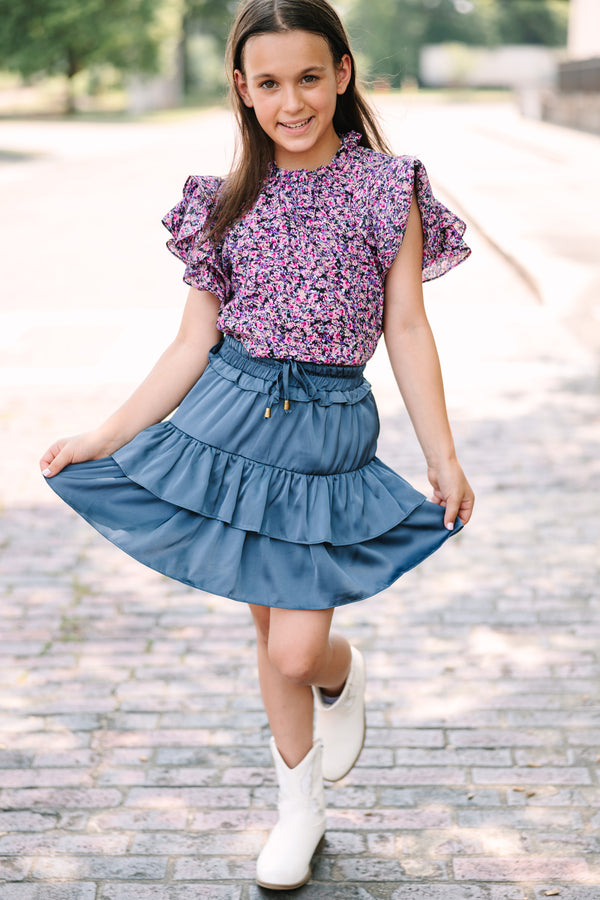 Girls: On My Heart Purple Ditsy Floral Blouse