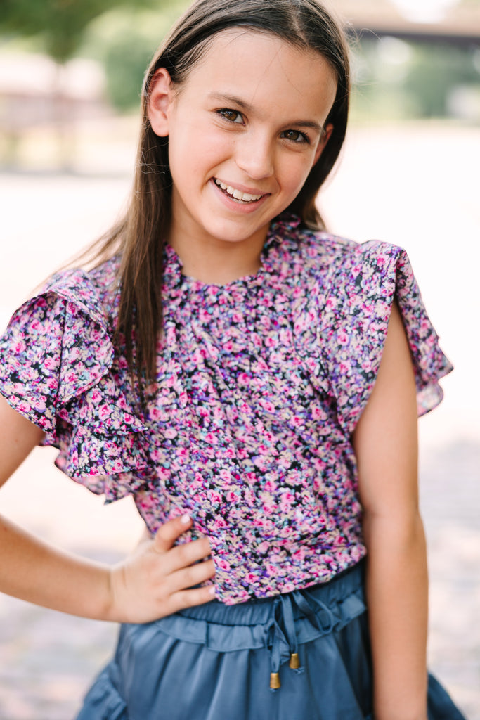 Girls: On My Heart Purple Ditsy Floral Blouse – Shop the Mint