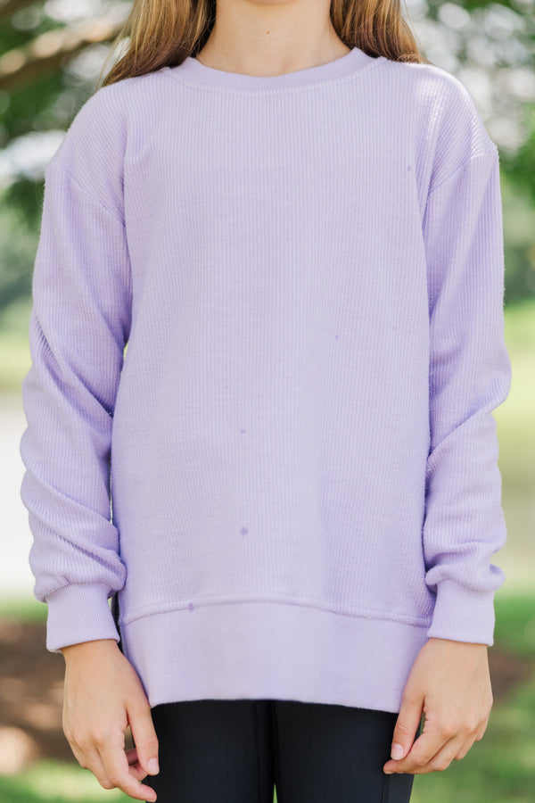 Girls: Love You More Lavender Purple Corded Sweatshirt