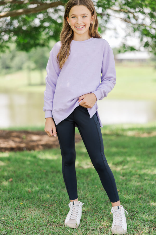 Girls: Love You More Lavender Purple Corded Sweatshirt