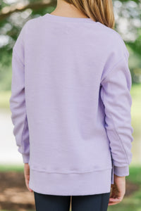 Girls: Love You More Lavender Purple Corded Sweatshirt