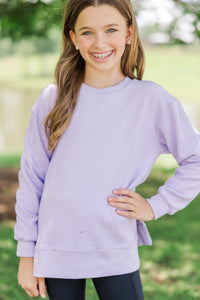 Girls: Love You More Lavender Purple Corded Sweatshirt