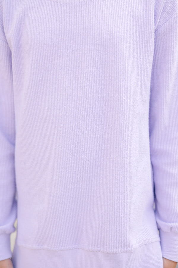 Girls: Love You More Lavender Purple Corded Sweatshirt