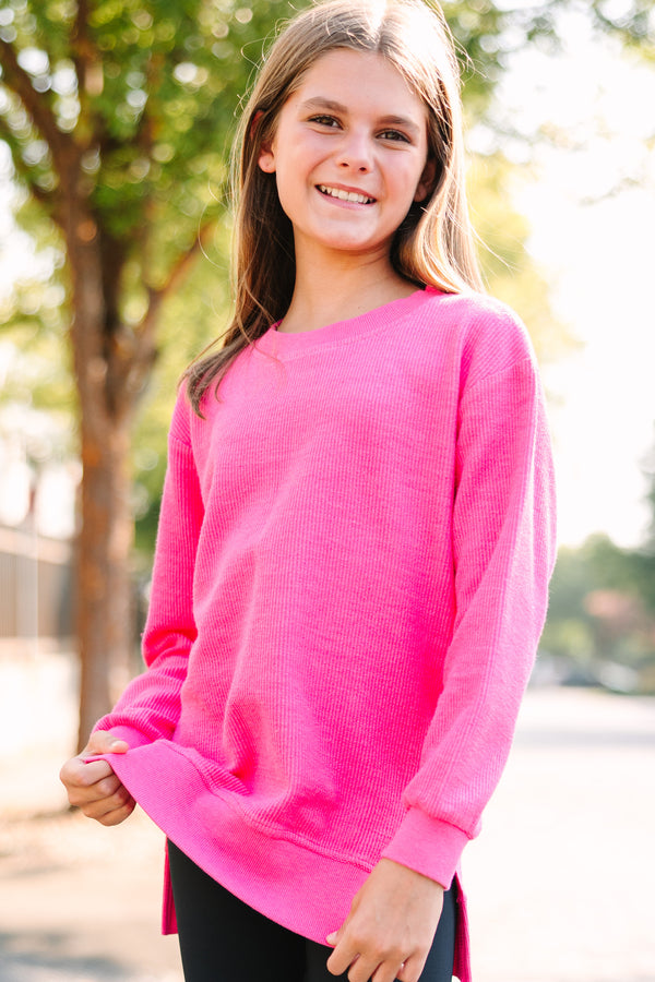 Girls: Love You More Fuchsia Pink Corded Sweatshirt