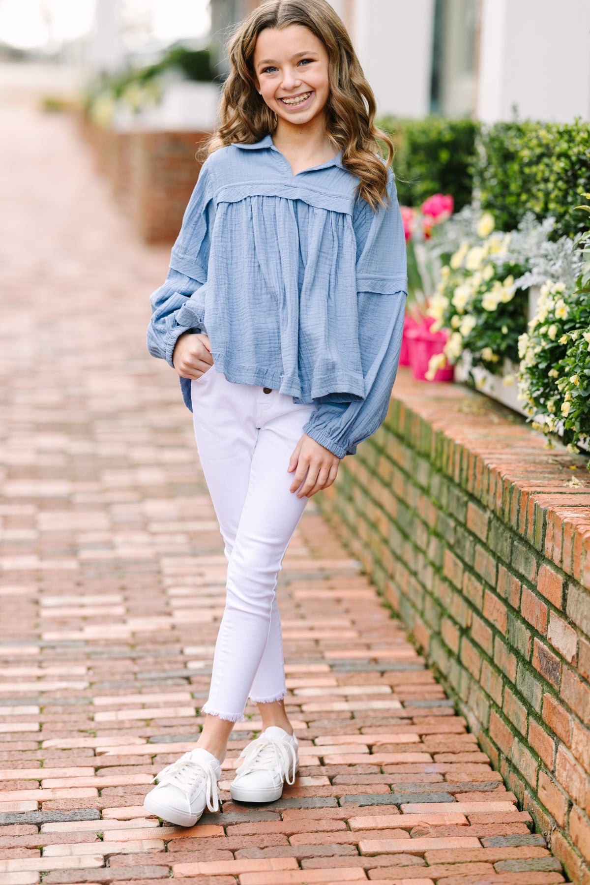 Girls: Love Life Denim Blue Babydoll Top – Shop the Mint