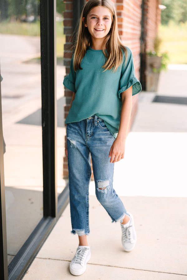Girls: All I Ask Forest Green Ruffled Top