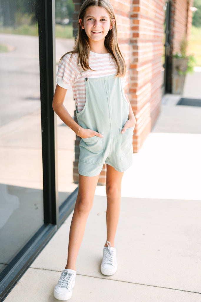 Girls All You Can See Light Sage Green Overalls Shop the Mint