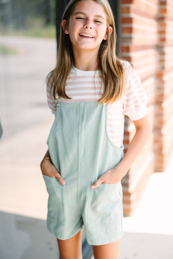 Girls: All You Can See Light Sage Green Overalls