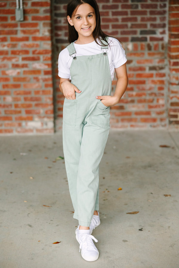 Girls: Have A Little Fun Olive Green Overalls