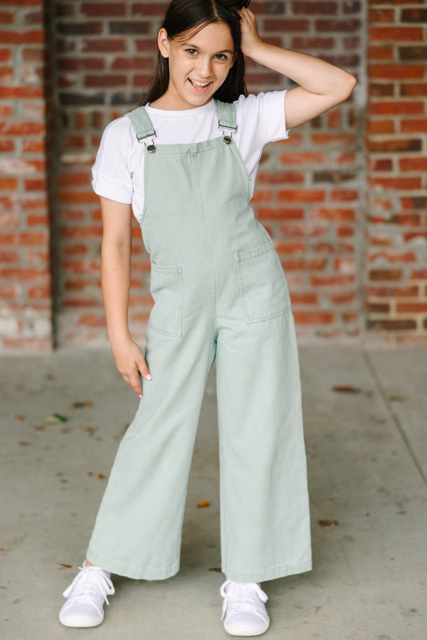 Girls: Have A Little Fun Olive Green Overalls
