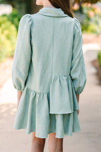 Girls: It's Your Place Light Olive Green Corduroy Button Down Dress
