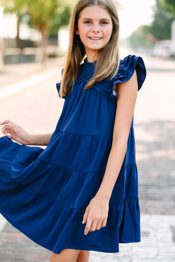 Girls: All About You Navy Blue Ruffled Dress
