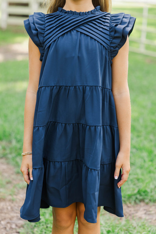 Girls: All About You Navy Blue Ruffled Dress