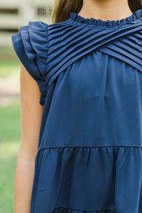 Girls: All About You Navy Blue Ruffled Dress