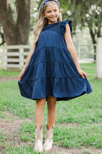 Girls: All About You Navy Blue Ruffled Dress