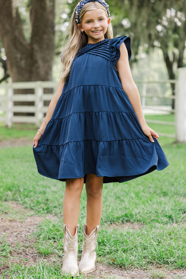 Girls: All About You Navy Blue Ruffled Dress