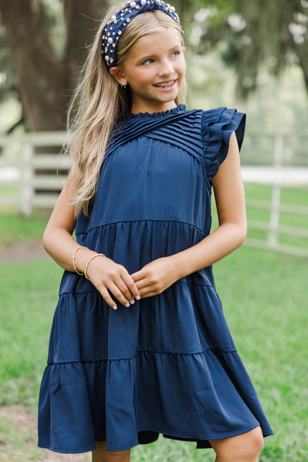 Girls: All About You Navy Blue Ruffled Dress
