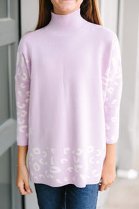 Girls: All In Theory Lavender Purple Leopard 3/4 Sleeve Sweater Tunic