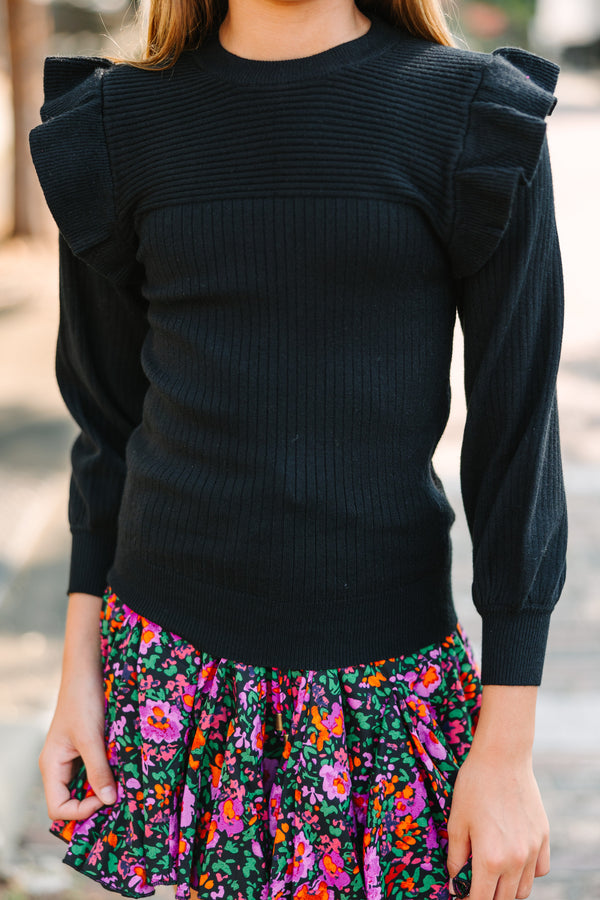Girls: Reach Out Black Ruffled Sweater