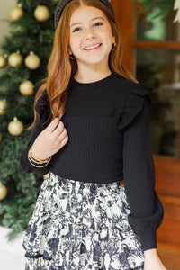 Girls: Reach Out Black Ruffled Sweater