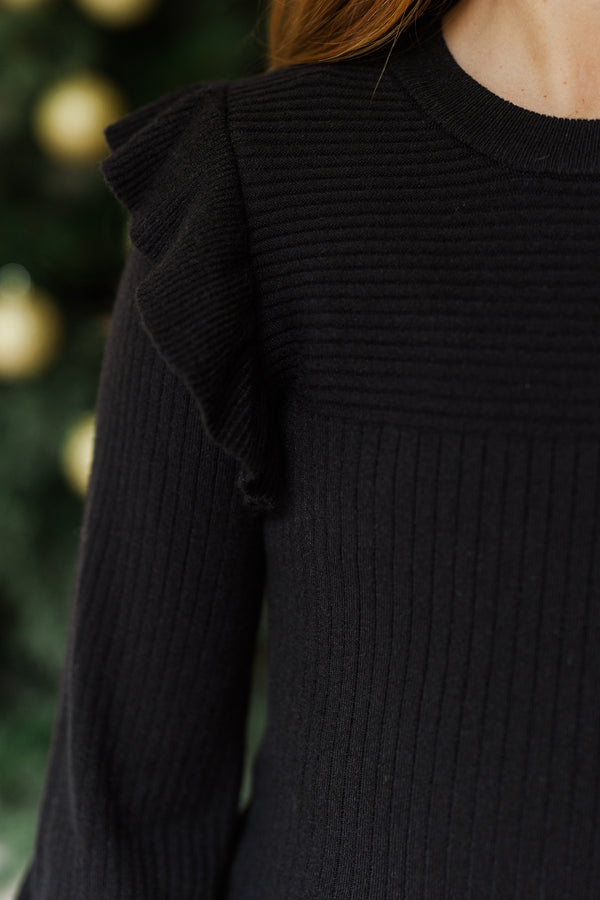 Girls: Reach Out Black Ruffled Sweater