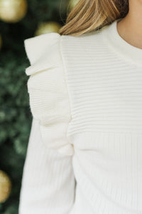 Girls: Merrier Than Ever Ivory White Ruffled Sweater