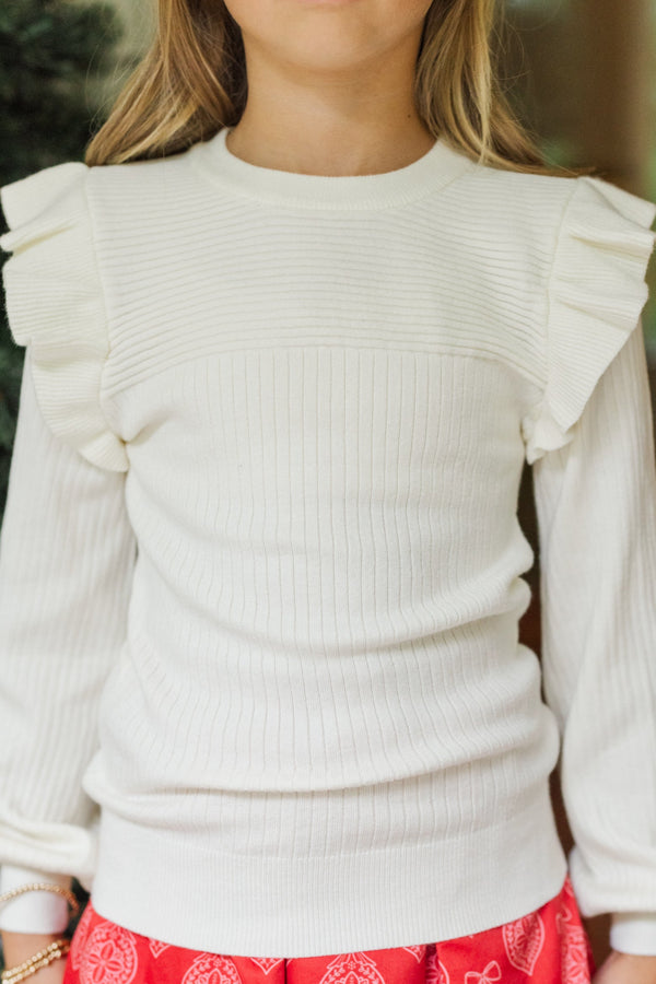 Girls: Merrier Than Ever Ivory White Ruffled Sweater