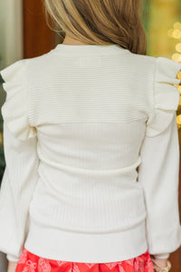 Girls: Merrier Than Ever Ivory White Ruffled Sweater