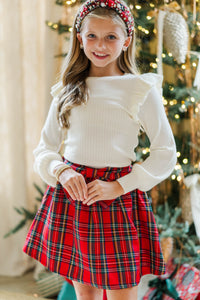 Girls: Reach Out Ivory White Ruffled Sweater