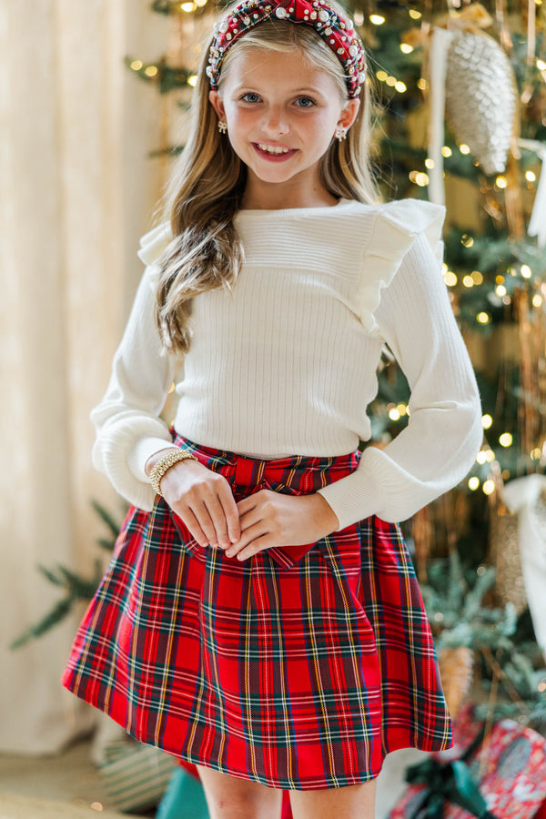 Girls: Reach Out Ivory White Ruffled Sweater