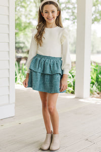 Girls: Reach Out Ivory White Ruffled Sweater