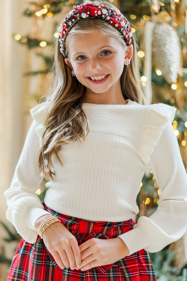 Girls: Reach Out Ivory White Ruffled Sweater