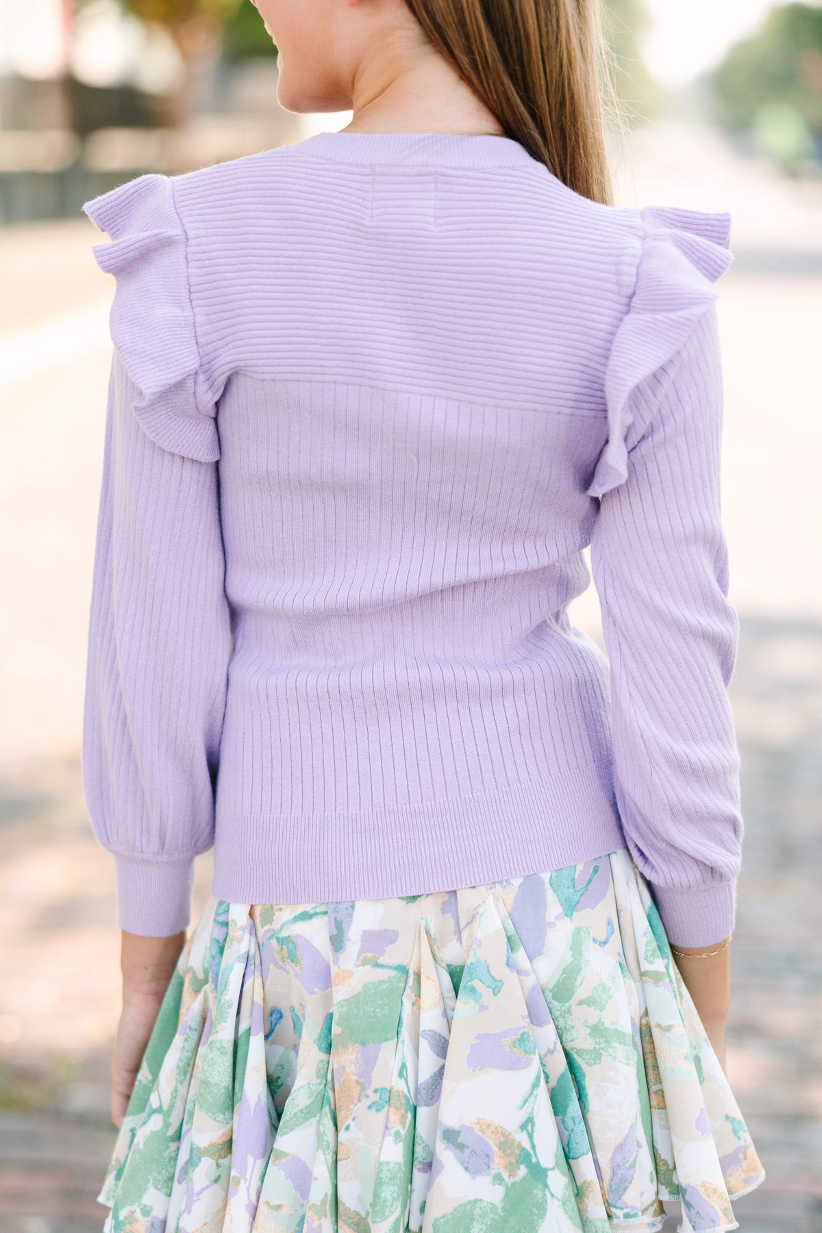 Pruple Ruffland Girls: Reach Out Lavender Purple Ruffled Sweater – Shop the Mint