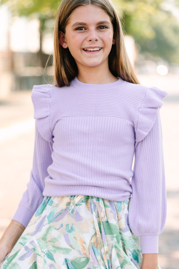 Girls: Reach Out Lavender Purple Ruffled Sweater