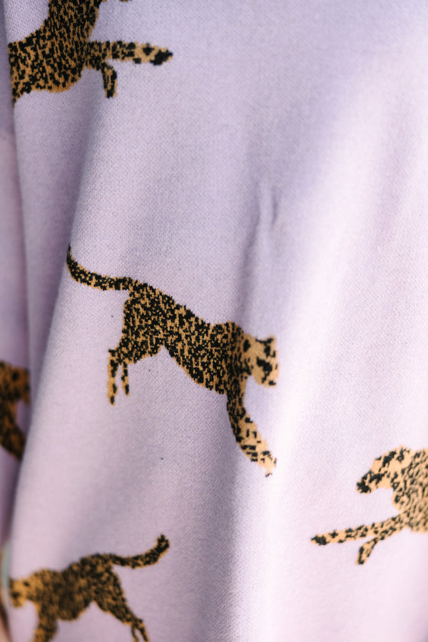 Girls: Quick Decisions Lavender Cheetah 3/4 Sleeve Sweater