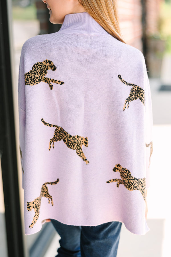 Girls: Quick Decisions Lavender Cheetah 3/4 Sleeve Sweater