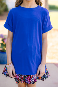 Girls: Make Your Life Easy Bright Blue Crew Neck Top