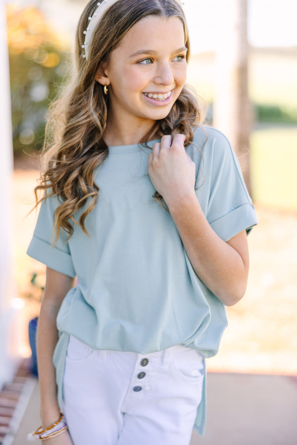 Girls: Make Your Life Easy Light Green Crew Neck Top